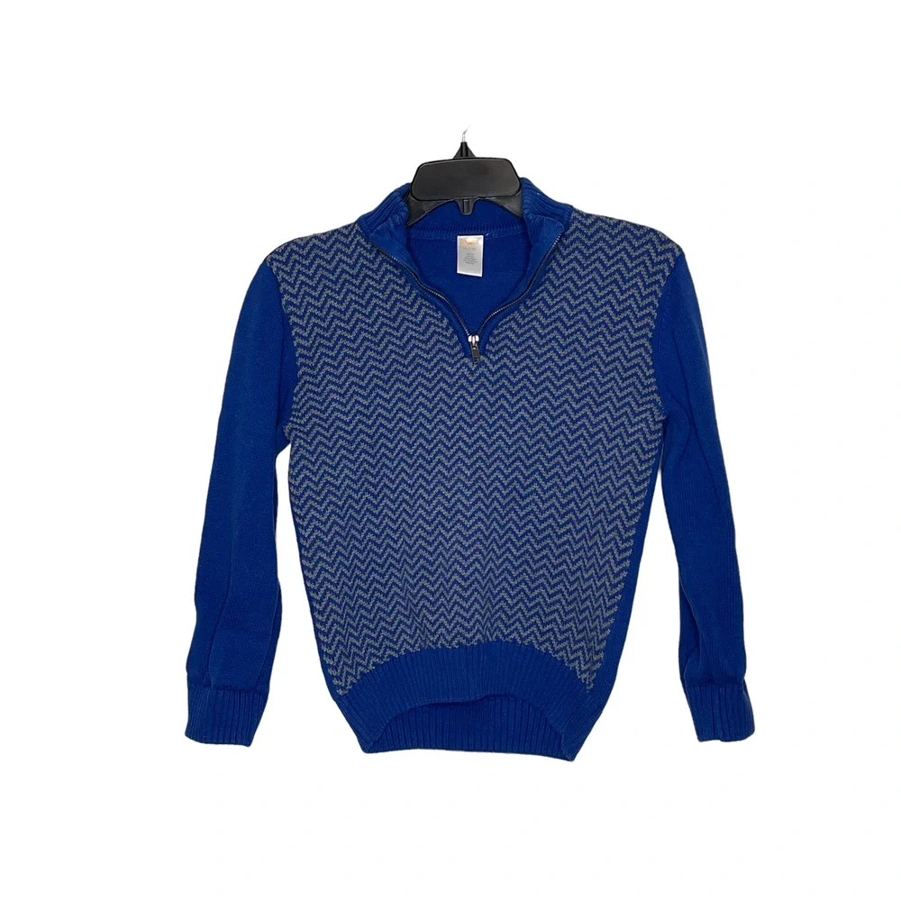 Gymboree Boys 1/4 Zip Pullover‎ Sweater Size Medium (7-8) Blue With Gray Zig Zag